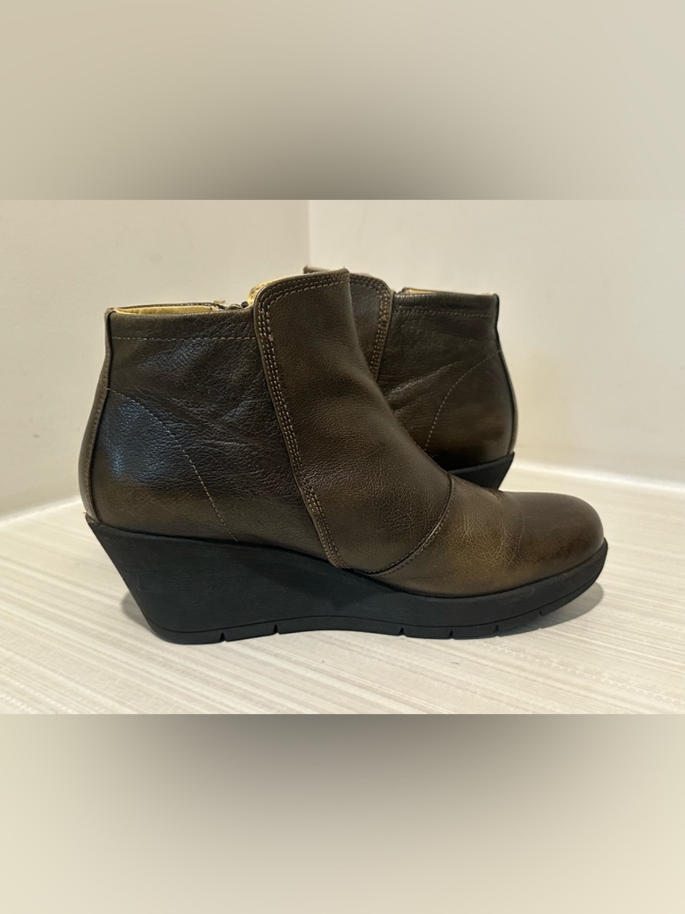 Bussola Bella Wedge Ankle Boots Booties Brown Leather Women’s EU 38 US 7 - Picture 7 of 12